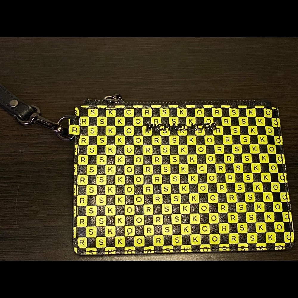Michael Kors Neon Yellow Checkerboard cardholder
